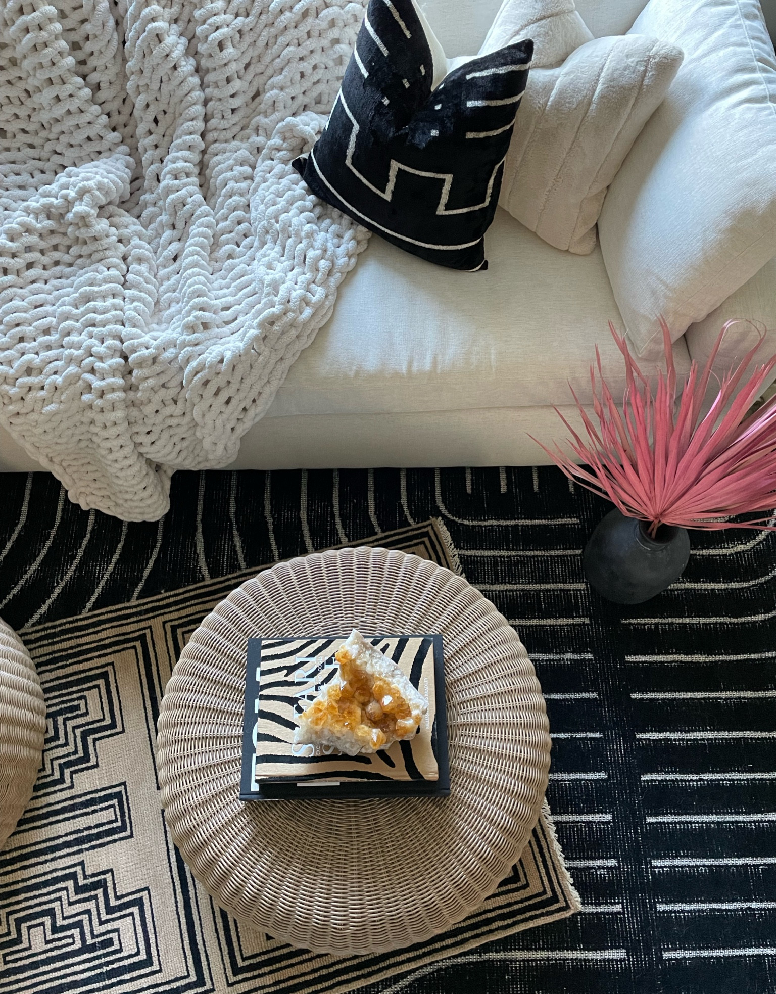 Cozy layers perfect for the change in weather. 🍁 These neutral pieces are my personal favorite, and they transition beautifully from season to season. ✨

Layering tips:
▪️Don’t be afraid to play with pattern! Just ensure that there is common ground with at least one element, whether it’s color, scale, etc.
▪️Coffee table books make the best layers. They come in every size and color to complement (or color pop!) your decor.
▪️Invest in good pillows. The hand and the fill make all the difference. Rule of thumb: inserts should be one size bigger than the covers themselves for maximum fluffing!
▪️Chunky chenille throws are universal perfection! Take them with you from the sofa to the master and everywhere in-between.
▪️I always love adding crystals for the energy they bring, in addition to their beauty. Shop local wherever possible. 

#LTKSeasonal #LTKstyletip #LTKhome