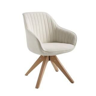 Art Leon Arthur Off White Polyester Fabric Swivel Office Accent Arm Chair with Wood Legs CC001-OF... | The Home Depot