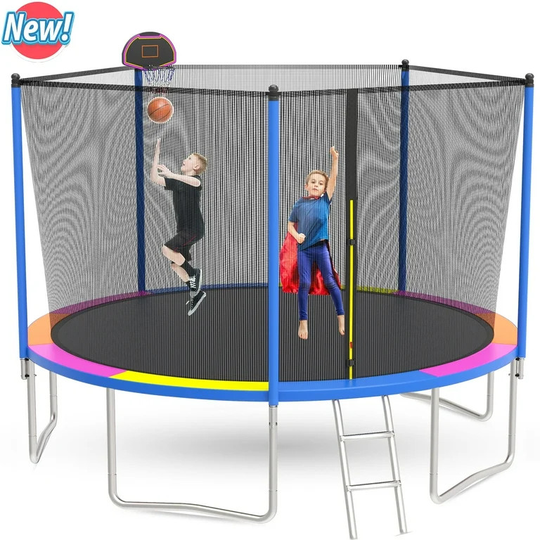 Seizeen Outdoor Trampoline for Kids, 12FT Round Trampoline W/ Enclosure Net, Colorful Trampoline ... | Walmart (US)