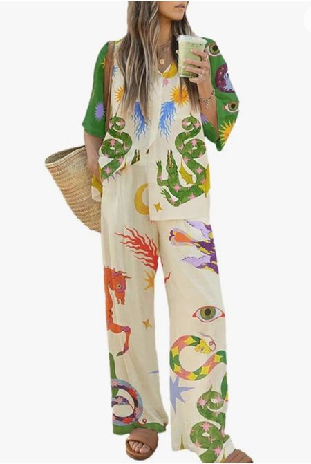 Peaceglad Women's Summer Print Two Piece Pajama Set Short Sleeve Button Down Tops Drawstring Long Pants Sleepwear Sets

#LTKstyletip #LTKsalealert #LTKfindsunder100