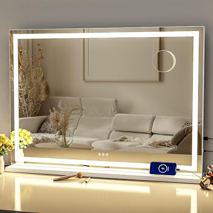 Gvnkvn Makeup Vanity Mirror with Lights 32" x 24" Large LED Makeup Mirror, Light up Mirror with 1... | Amazon (US)
