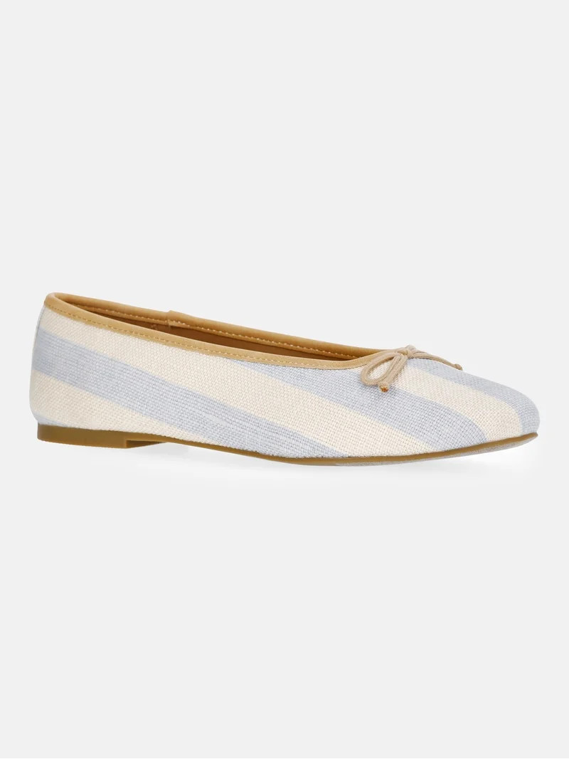 Free Assembly Women's Raffia Striped Ballet Flats with Bow | Walmart (US)