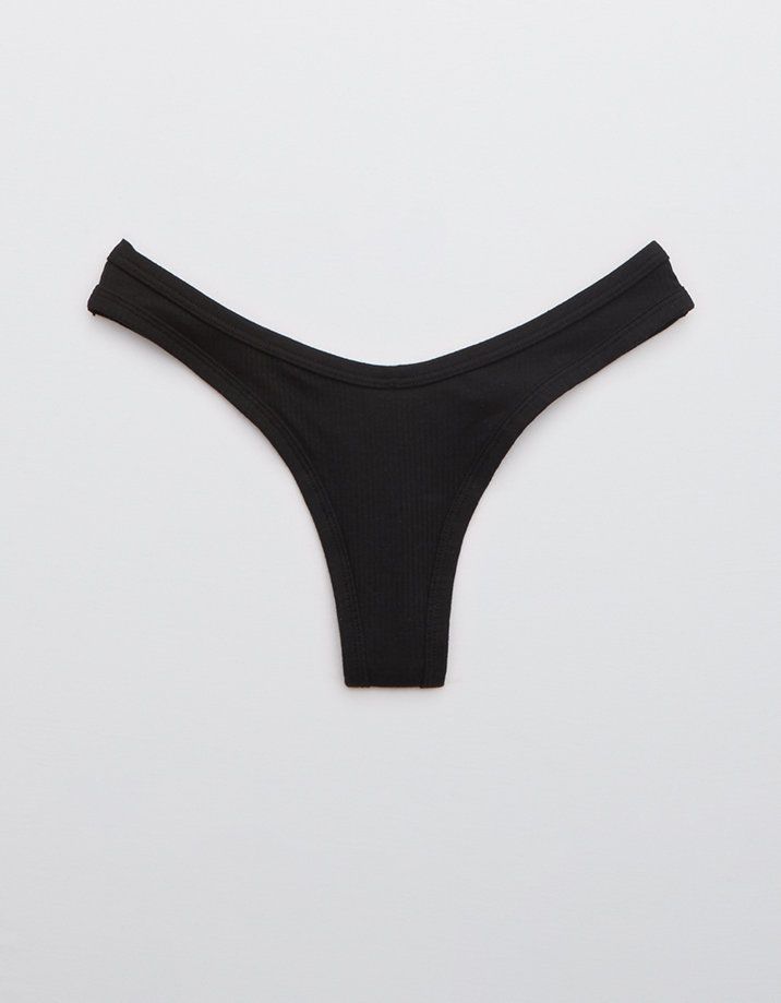 Aerie Ribbed Cotton High Cut Thong Underwear | American Eagle Outfitters (US & CA)