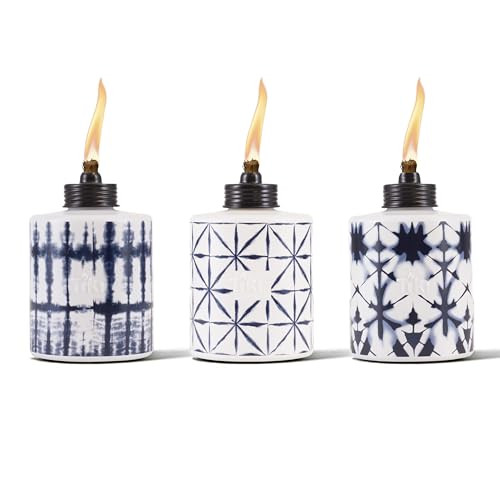 TIKI Glass Tie-Dye Tabletop Torches, 3-Pack – Decorative Outdoor TIKI Torches for Patio, Backyard & Garden – Portable Tabletop Citronella Torches for Outdoor Lighting – Blue, 5.75-Inch | Amazon (US)