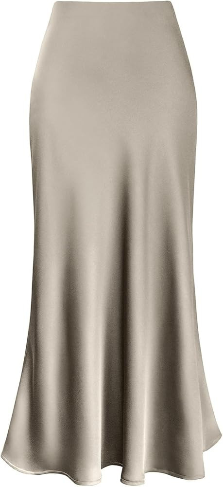 Women's Maxi Skirt High Waist Silky Casual Elastic Satin Midi Skirt A Line Long Skirt | Amazon (US)