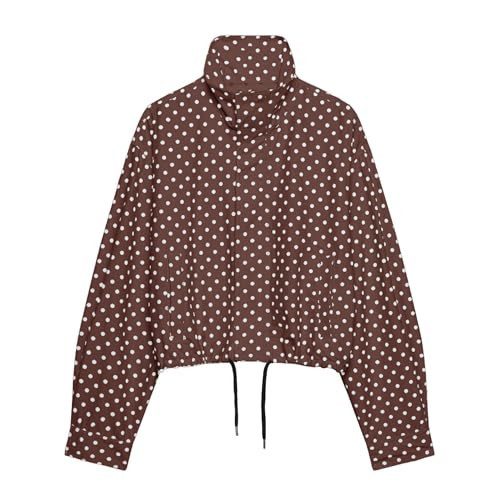 JoinQueen Women Polka Dot Jacket Stand Collar Cropped Jackets Zip Up Coat Casual Fashion Coat Fall Spring Jacket with Pockets(Brown,L) | Amazon (US)