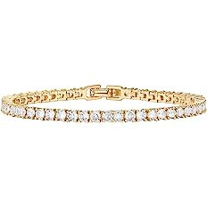 PAVOI 14K Gold Plated 3mm Cubic Zirconia Classic Tennis Bracelet | Gold Bracelets for Women | Siz... | Amazon (US)