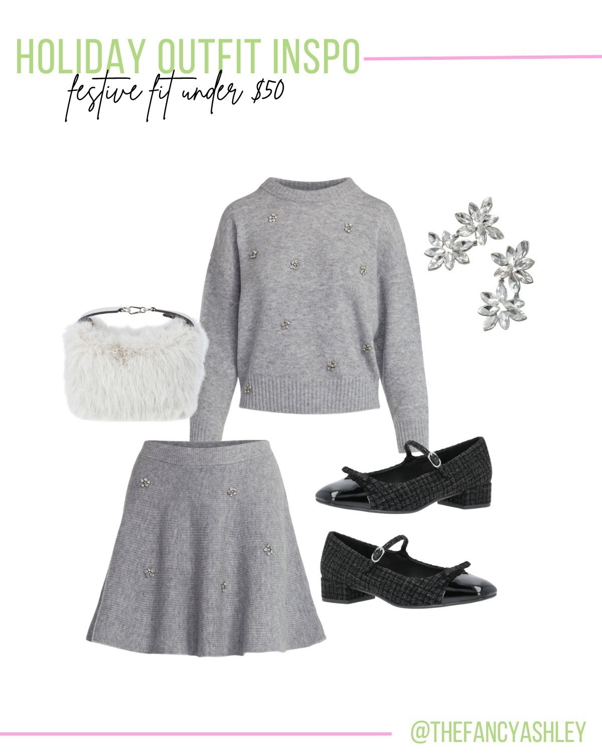 Holiday festive fit under $50! Cutest embellished sweater and skirt from Walmart - holiday outfit perfection. Paired with Mary Janes and a faux fur bag, perfect for holiday parties, Christmas dinner, family photos or any festive occasion. #WalmartFashion #WalmartFinds #HolidayOutfit #Under50 #EmbellishedSweater #FestiveStyle #ChristmasOutfit #PartyOutfit 

#LTKFindsUnder50 #LTKHoliday #LTKStyleTip