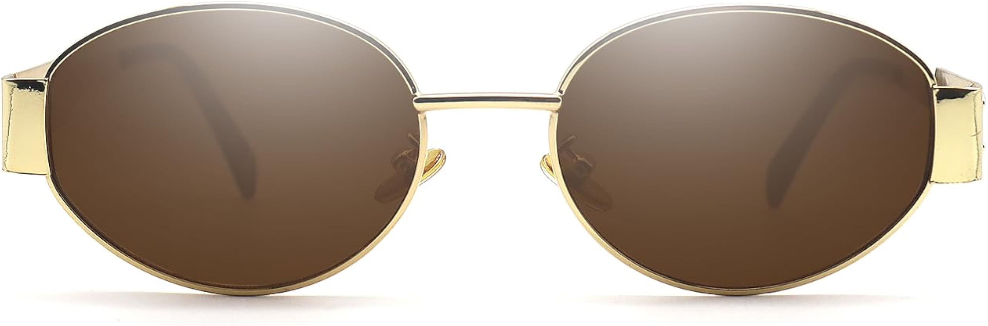 Retro Oval Sunglasses for Women Trendy Designer Sun Glasses Gold Metal Frame Womens Shades Fashio... | Amazon (US)