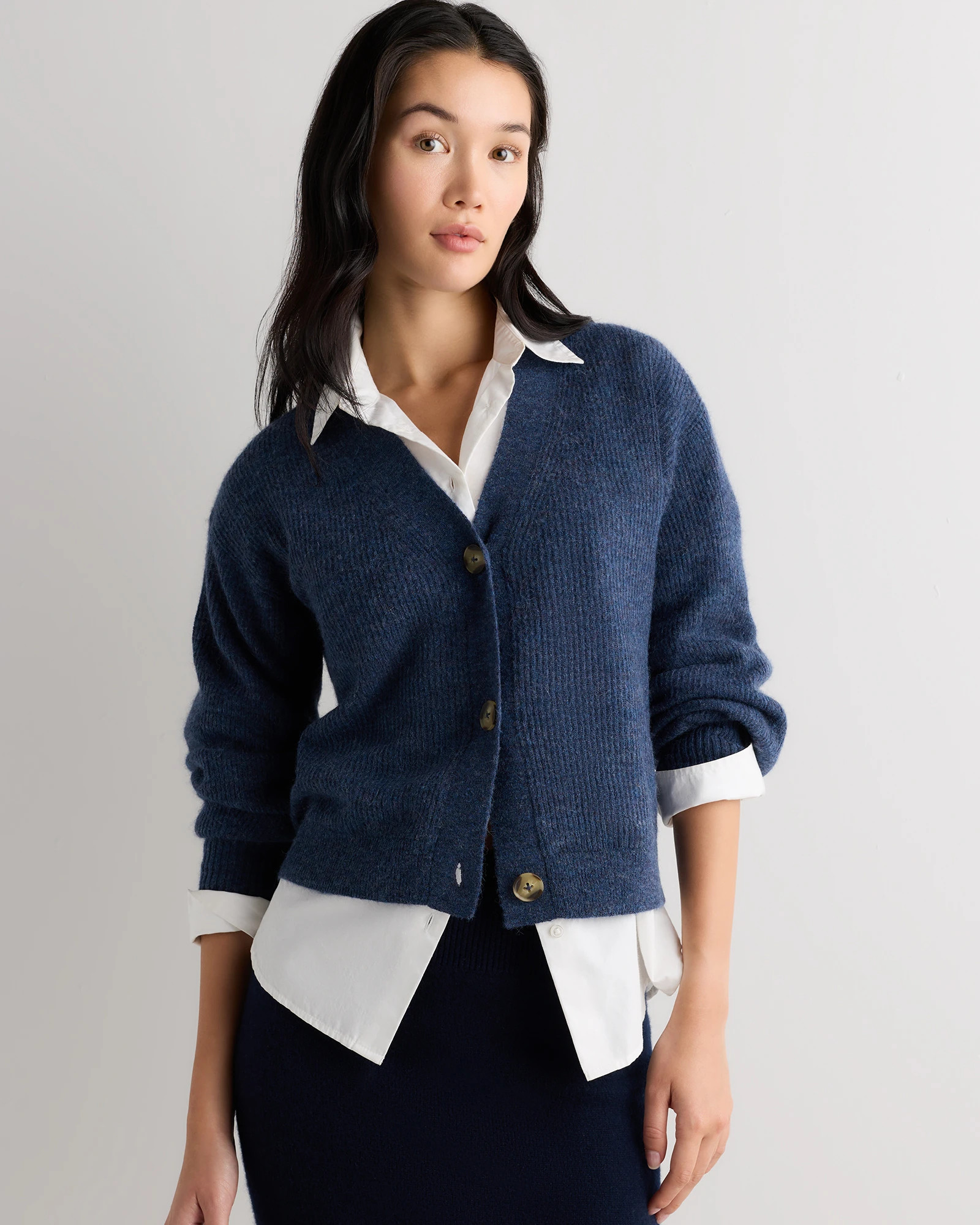 Quince | Women's Lightweight Baby Alpaca Cropped V-Neck Cardigan Sweater in Stone Ivory, Size Medium | Quince