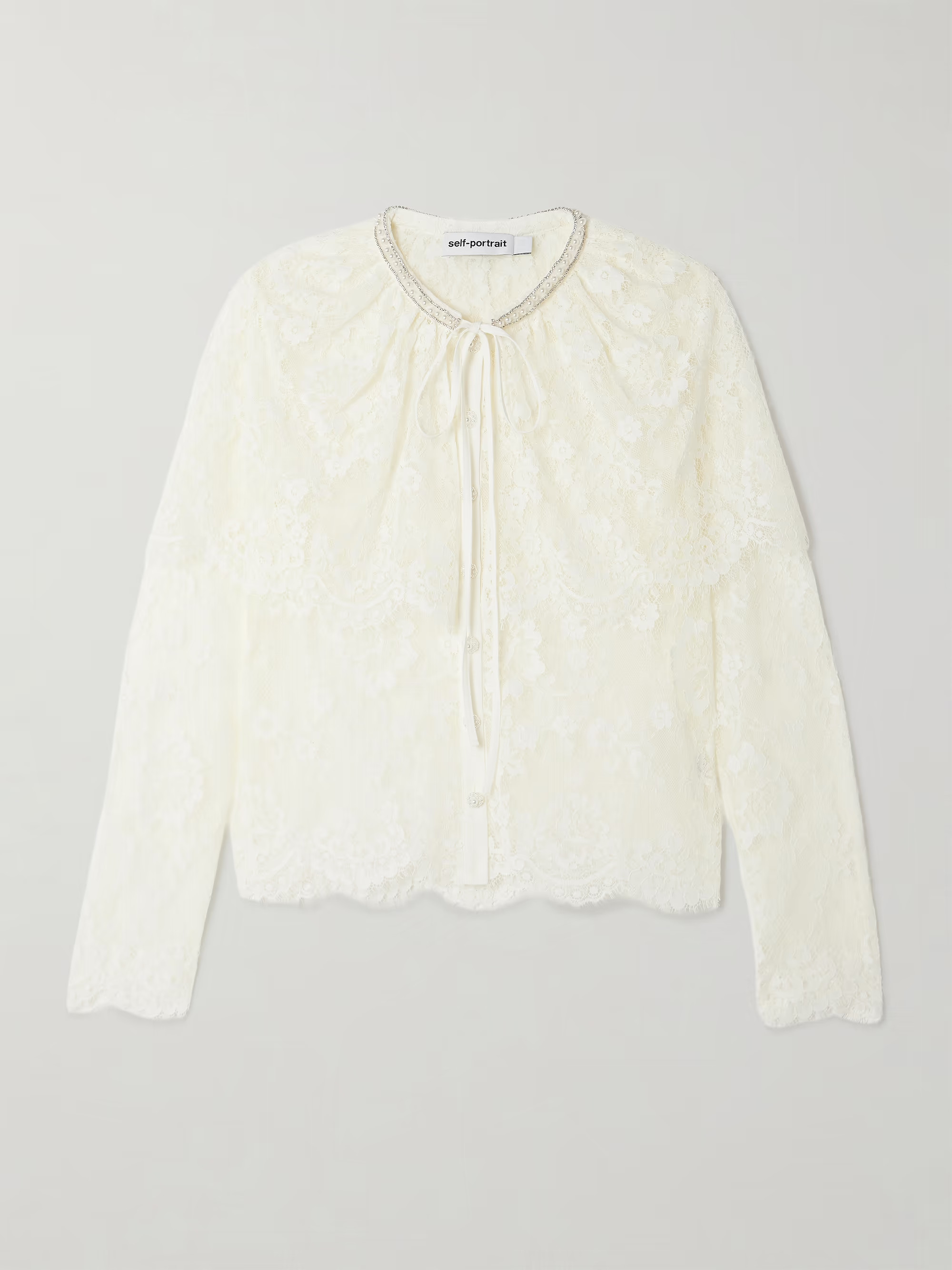 Cape-effect scalloped embellished lace blouse | NET-A-PORTER (UK & EU)