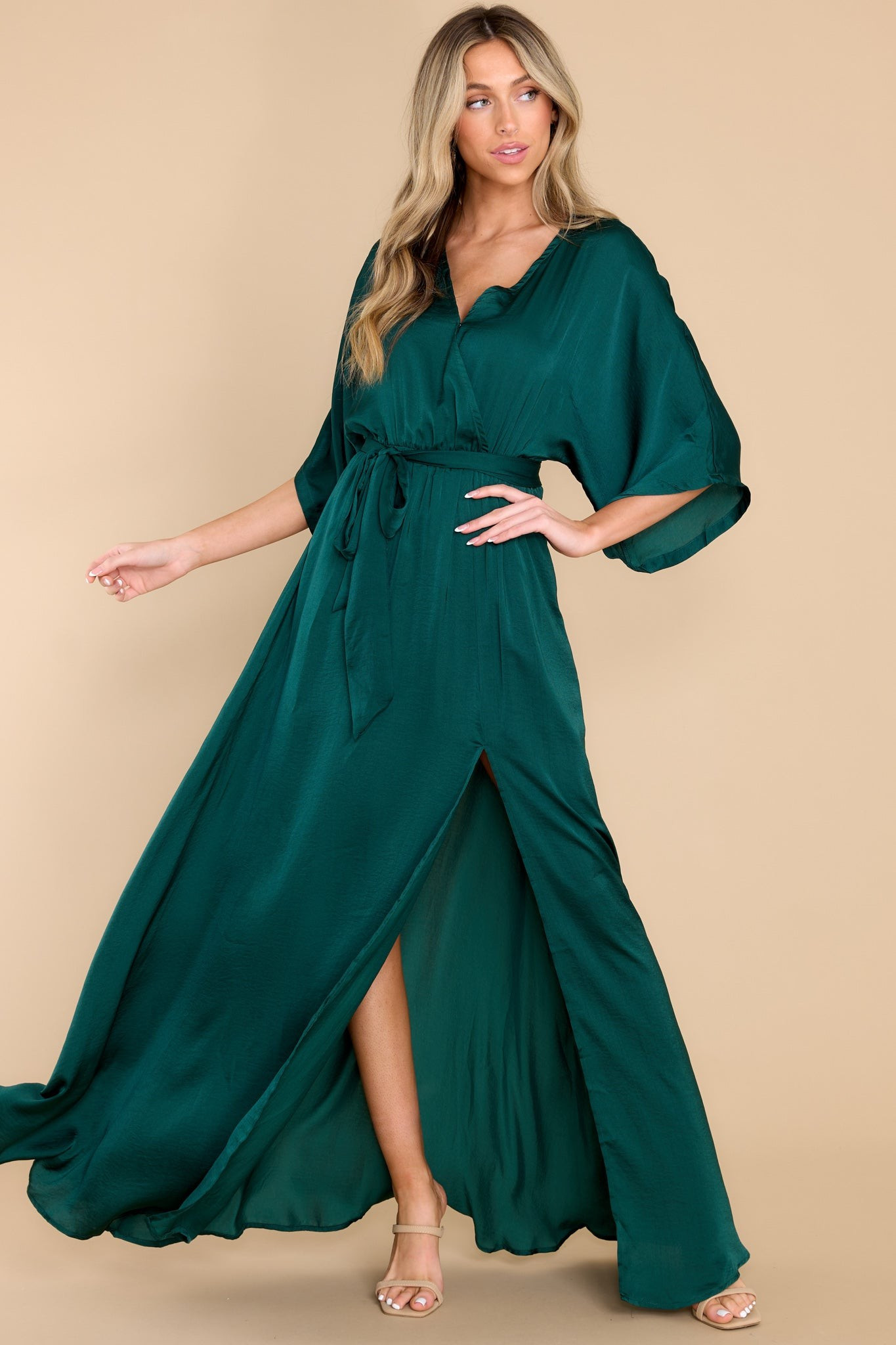 Can't Look Away Hunter Green Maxi Dress | Red Dress 