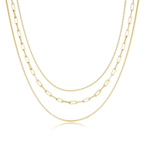 Freekiss Gold Layered Necklaces for Women,Gold Paperclip Link Thin 14k Gold Box Chain Necklace,Layering Necklaces Gold Jewelry Gift for Women | Amazon (US)