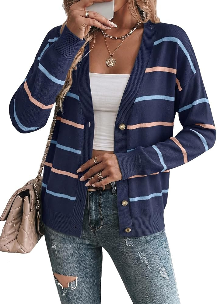 Sidefeel Womens Striped Cropped Cardigan Sweaters | Amazon (US)