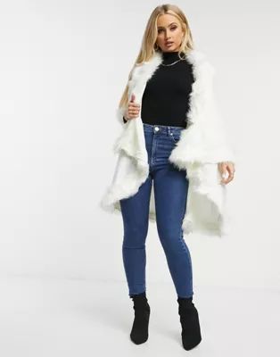 Jayley double layer faux fur trim cape in cream | ASOS (Global)