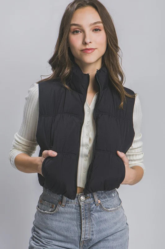 High Neck Puffer Vest BLACK / L | Casual Chic Boutique