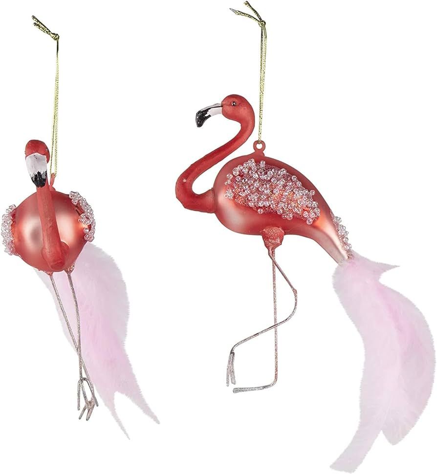 Pink Flamingo Christmas Tree Ornament, Glass Hanging Ornaments (5.4 x 3.5 in, 2 Pack) | Amazon (US)