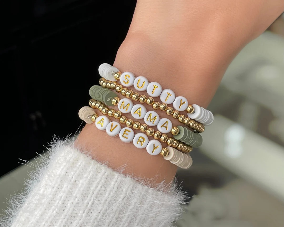 Personalized Name Bracelets - Custom Word Bracelet - Heishi Bead Name Bracelet Stack - Women's Be... | Etsy (US)