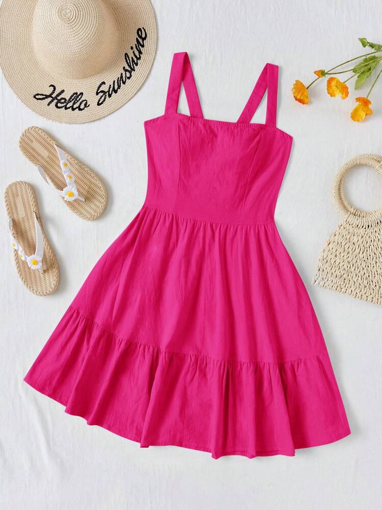 Soleia Women Plain Cross Strap Backless Cami Dress For Vacation And Leisure | SHEIN