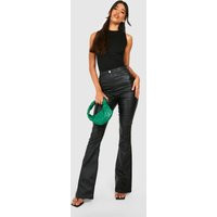 Womens Tall High Rise Pu Coated Flared Jeans - Black - 10 | boohoo (US & Canada)