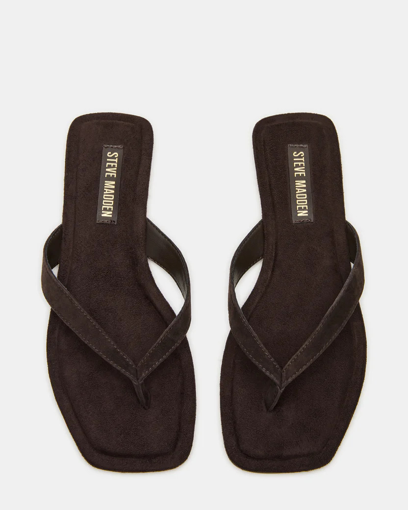 TRELLA Brown Suede Square-Toe Thong Women's Sandal | Steve Madden (US)