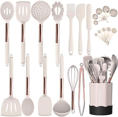 Silicone Cooking Utensil Set, Fungun Kitchen Utensils Set with Copper Handle 24 Pcs Kitchen Gadge... | Amazon (US)
