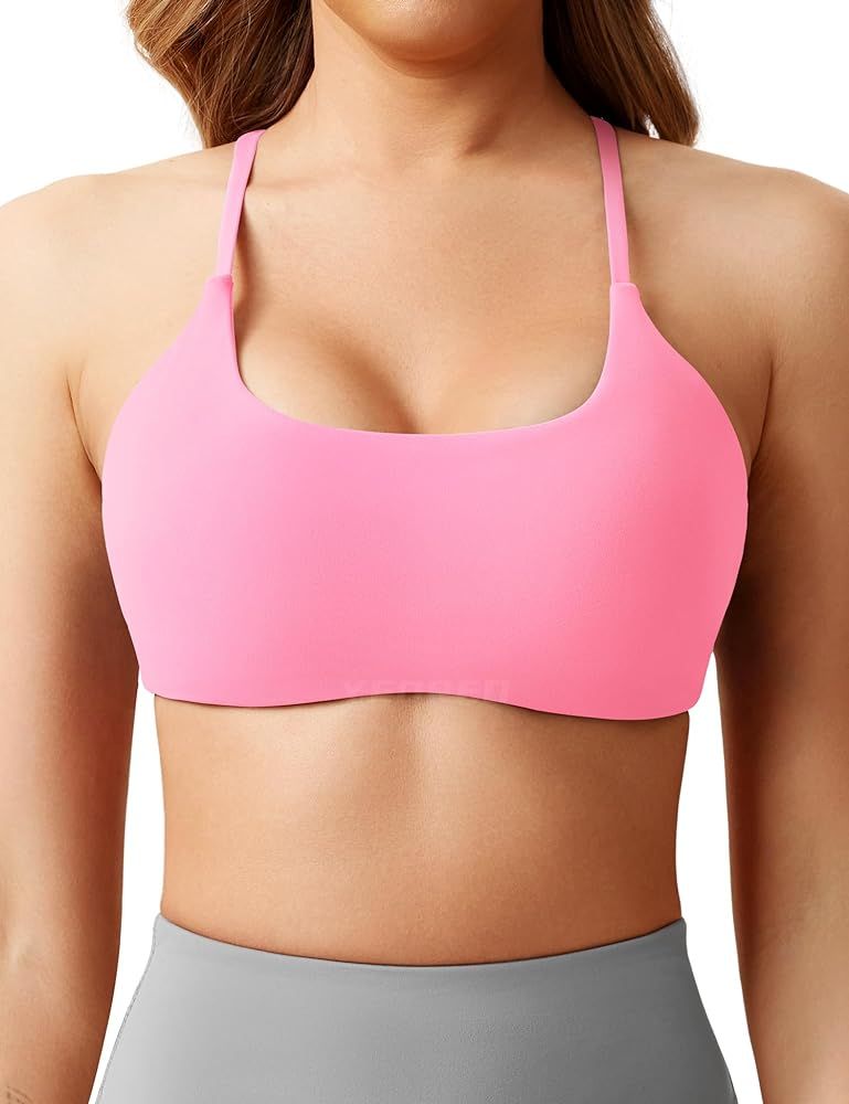 YEOREO Pearl Women's Sports Bra Strappy Criss Cross Back Bra Backless Removable Padded Yoga Crop ... | Amazon (US)