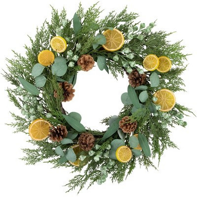 Northlight Real Touch™️ Cypress, Lemon and Eucalyptus Artificial Christmas Wreath - 22" - Unlit | Target
