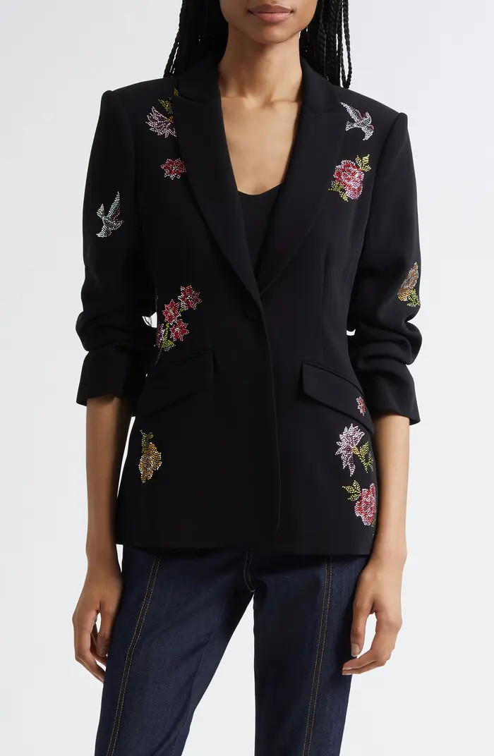 Cinq à Sept Cheyenne Crystal Flower Embellished Scrunched Blazer | Nordstrom | Nordstrom