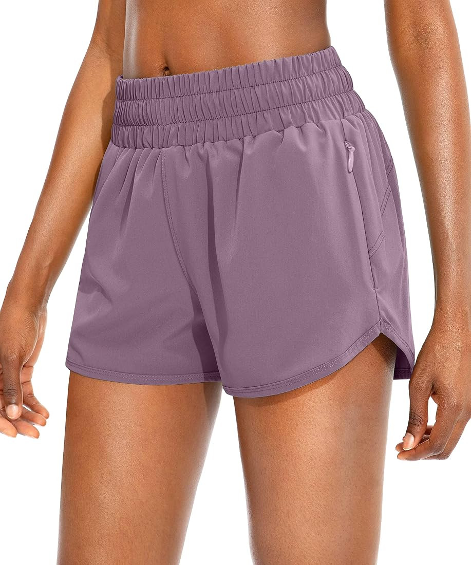 SANTINY Women's Running Shorts with Zip Pockets High Waisted Athletic Workout Gym Shorts for Women w | Amazon (US)