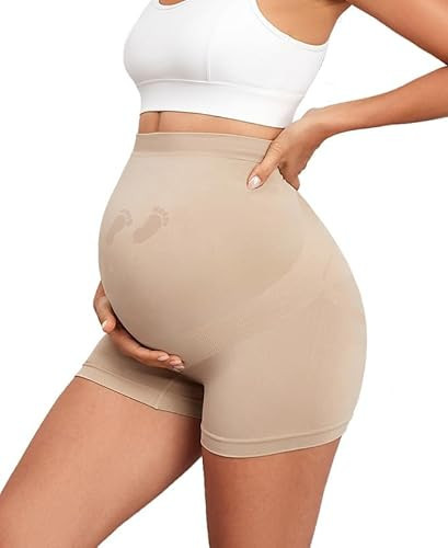 Y25D Maternity Shapewear Seamless Underwear Over Bump Pregnancy Shorts High Waist Panties Under Dress Belly Support Nude | Amazon (US)