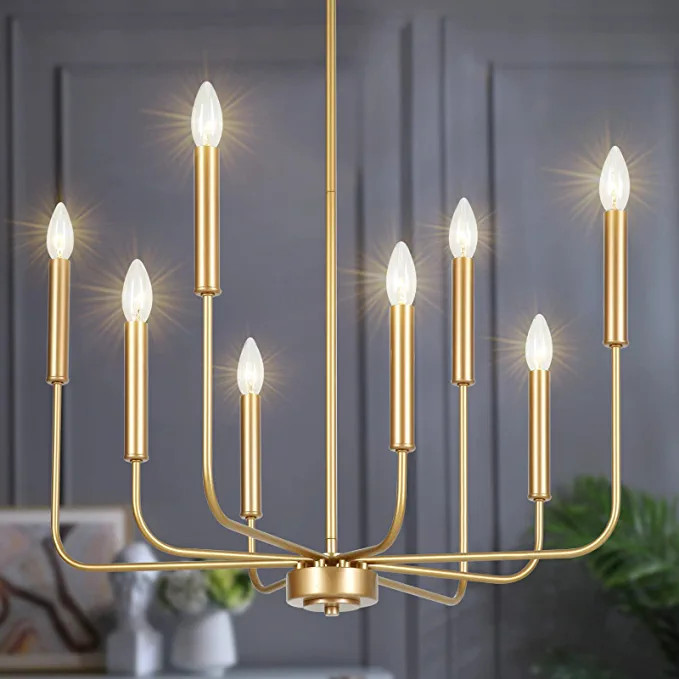 Congratsu 8-Light Modern Chandelier Gold Farmhouse Candle Hanging Light Fixture for Living Room, ... | Amazon (US)