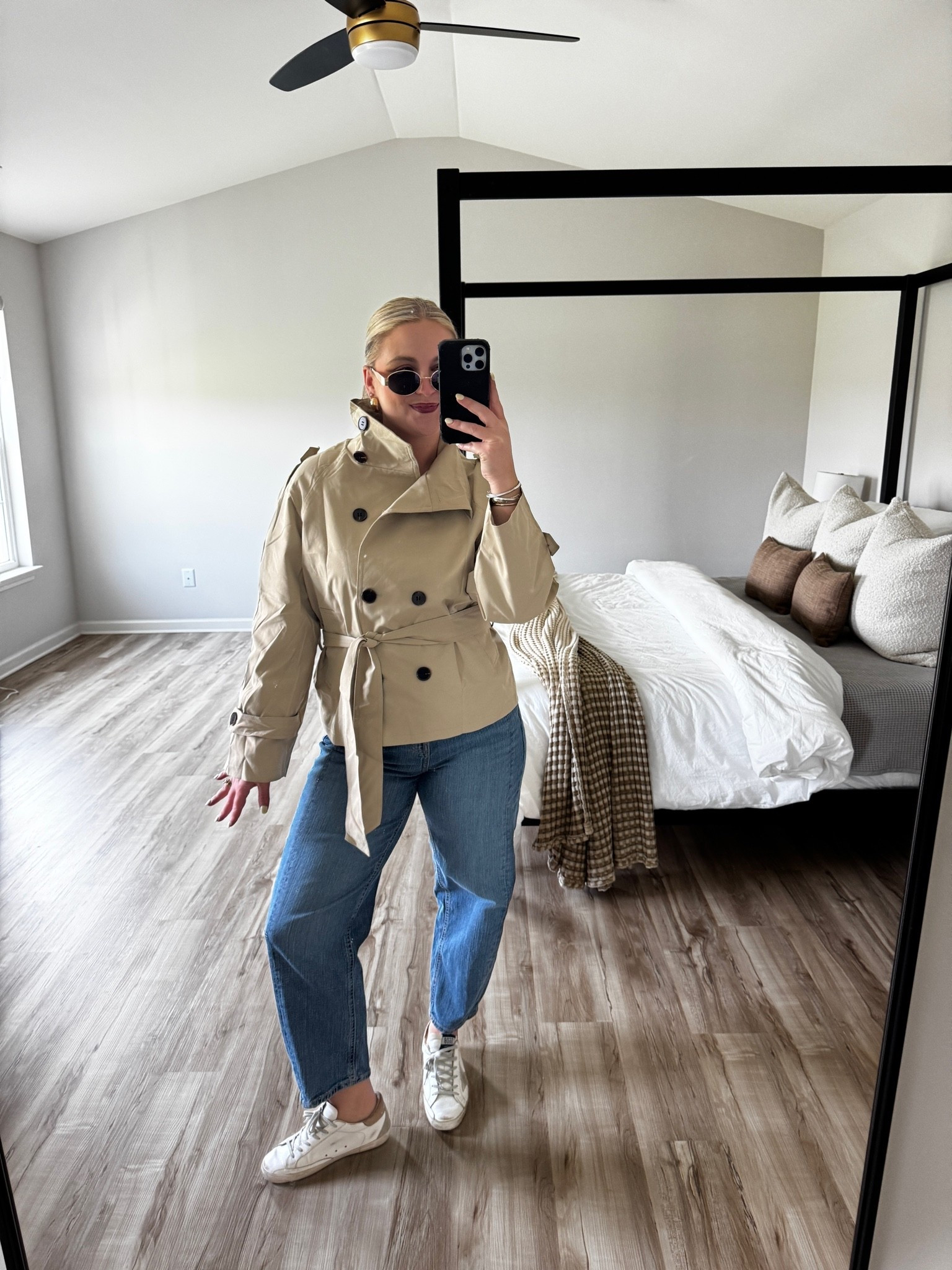 The cutest trench coat from Amazon!! Wearing a M