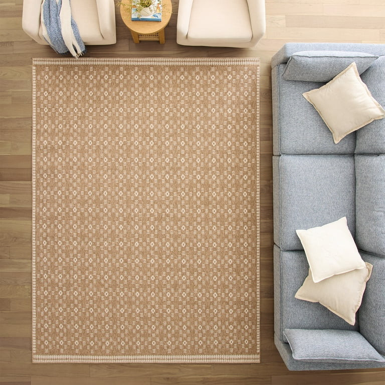 Better Homes & Gardens Taupe/Ivory Liz Crafted Geo Indoor Area Rug, 90" x 116" | Walmart (US)