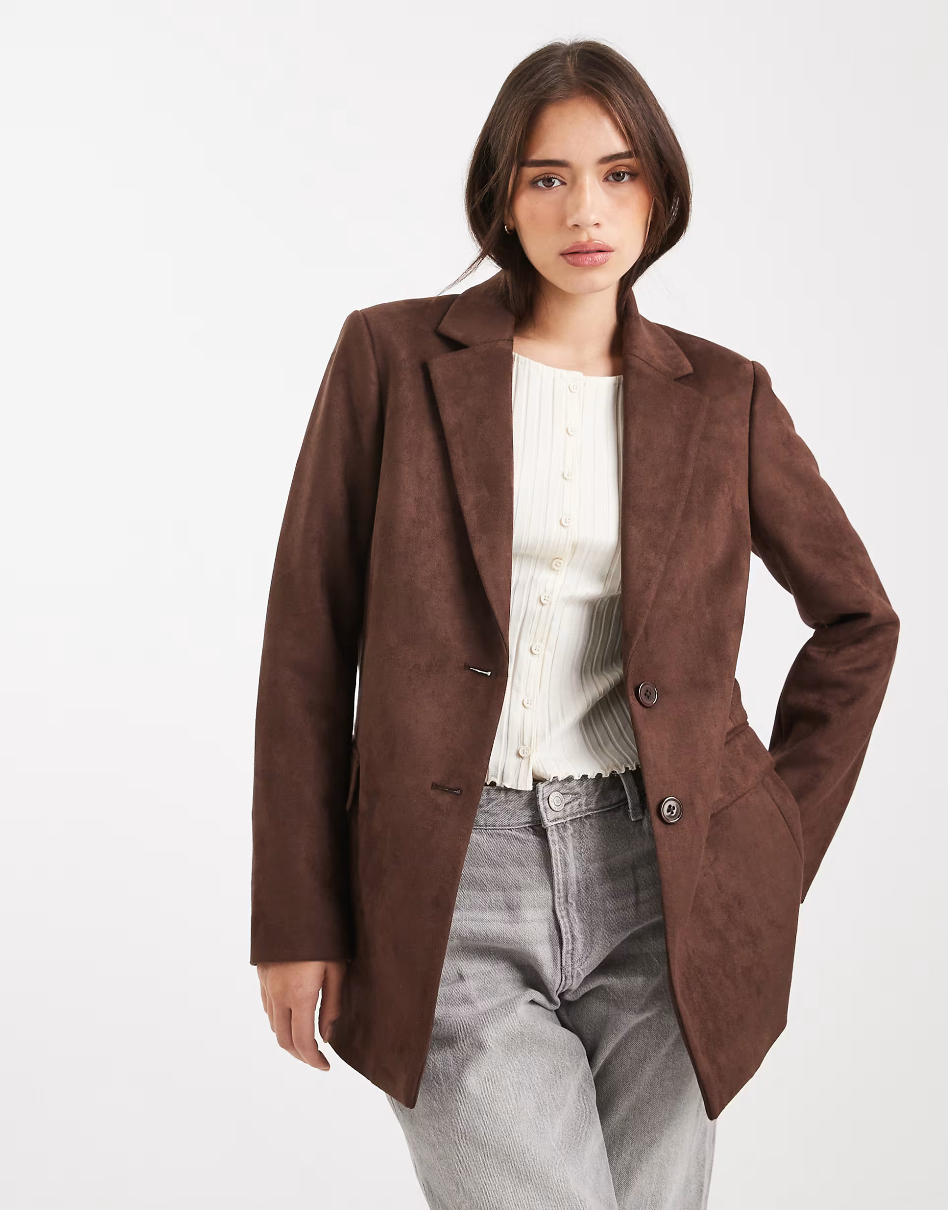 Miss Selfridge suedette blazer in chocolate | ASOS (Global)