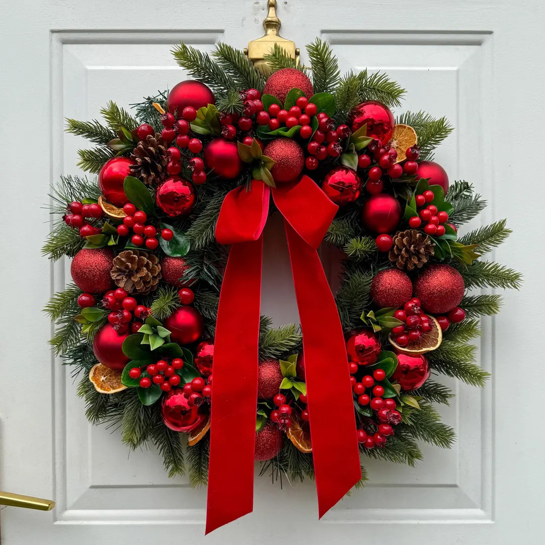 Artificial Christmas Wreath for Front Door With Red Winter Berries, Natural Pinecones & Christmas... | Etsy (US)