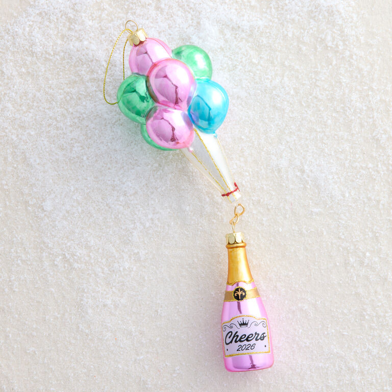 Glass 2026 Champagne Bottle with Balloons Ornament | World Market