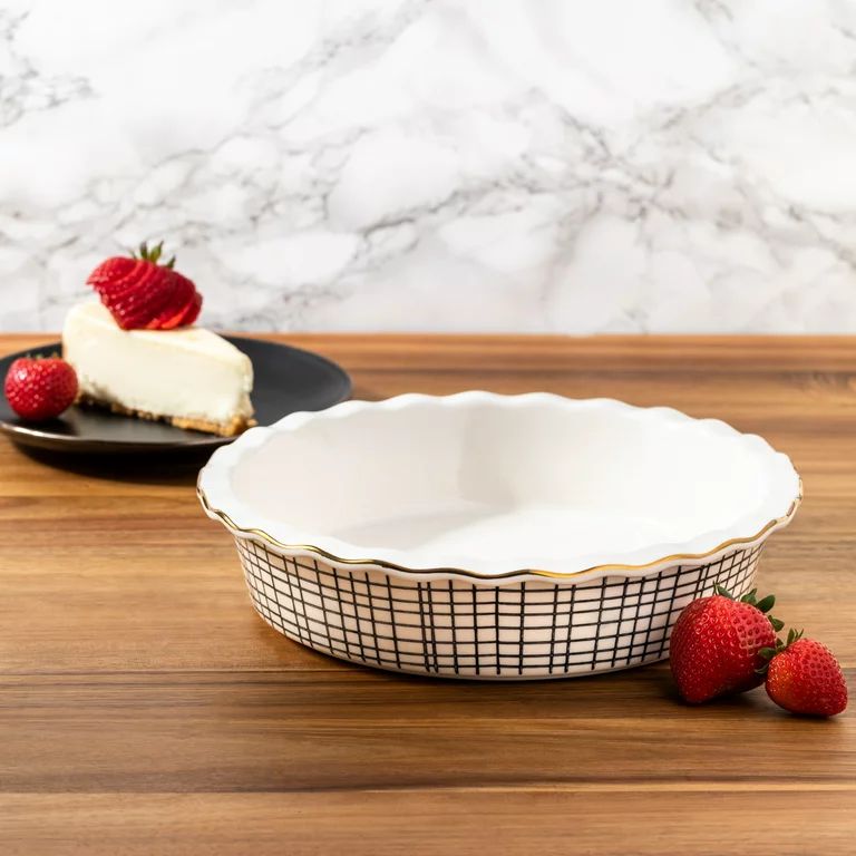 Thyme & Table Stoneware 9 Inch Pie Dish, Black & White Crosshatch | Walmart (US)