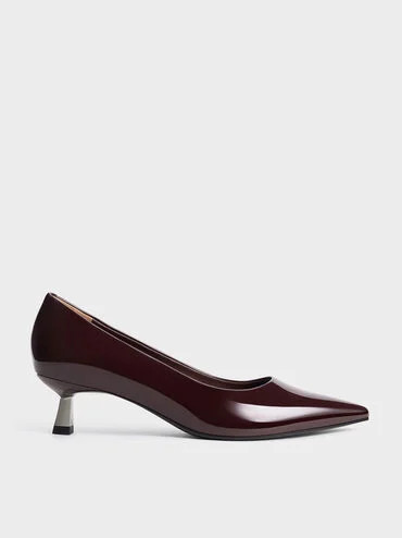 Maroon Patent Pointed-Toe Kitten-Heel Pumps | CHARLES & KEITH UK | Charles & Keith UK