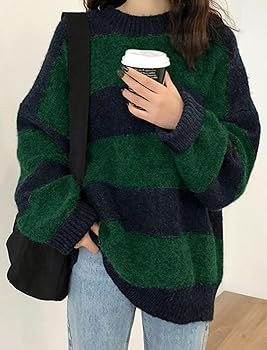 EMMIOL Women's Oversized Striped Sweaters 2025 Fall Trendy Long Sleeve Knit Outfits Crewneck Fash... | Amazon (US)