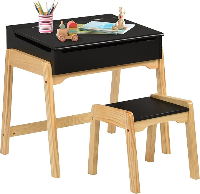 Costzon Kids Table and Chair Set, Wooden Lift-top Desk & Chair w/Storage Space, Safety Hinge, Gif... | Amazon (US)