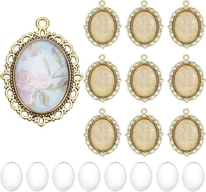 PH PandaHall 60pcs Gold Pendant Trays Kit, 30pcs Oval Blank Bezel Pendant Trays Base, 30pcs 25x18... | Amazon (US)