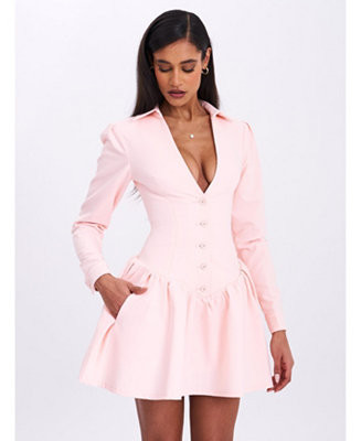 Miss Circle Women's Xabrina Macaron Pink Long Sleeve Shirt Mini Dress - Macy's | Macy's
