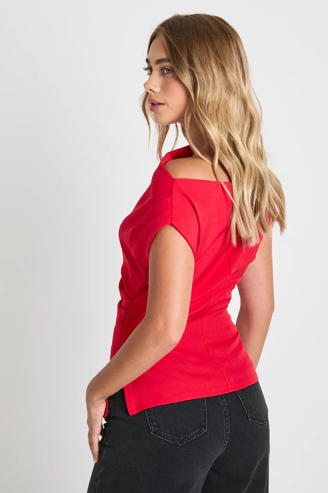 Red Woven One Shoulder Longline Top | Boohoo | Boohoo.com (UK & IE)