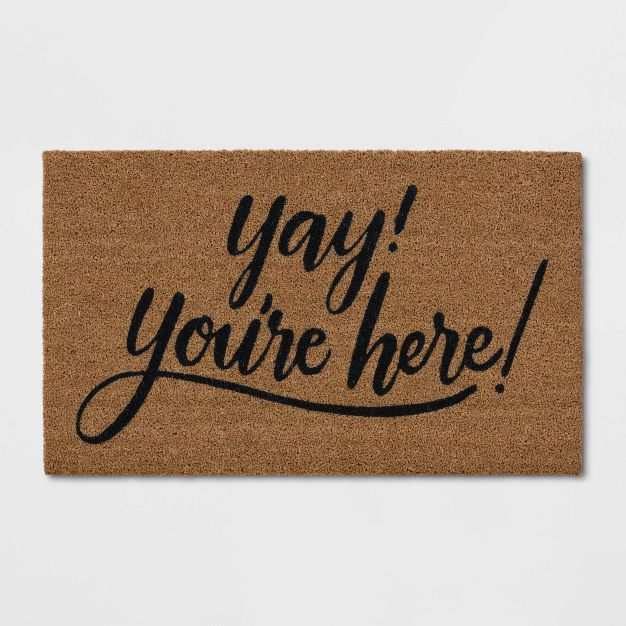 1&#39;6&#34;x2&#39;6&#34; Yay You&#39;re Here Coir Doormat Black/Beige - Threshold&#8482; | Target