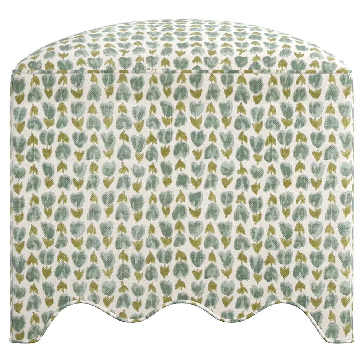 Isabella Updated Traditional Floral Scalloped Ottoman | Kathy Kuo Home