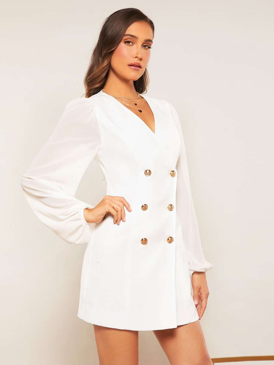 SHEIN BIZwear Lantern Sleeve Double Breasted Blazer Dress | SHEIN