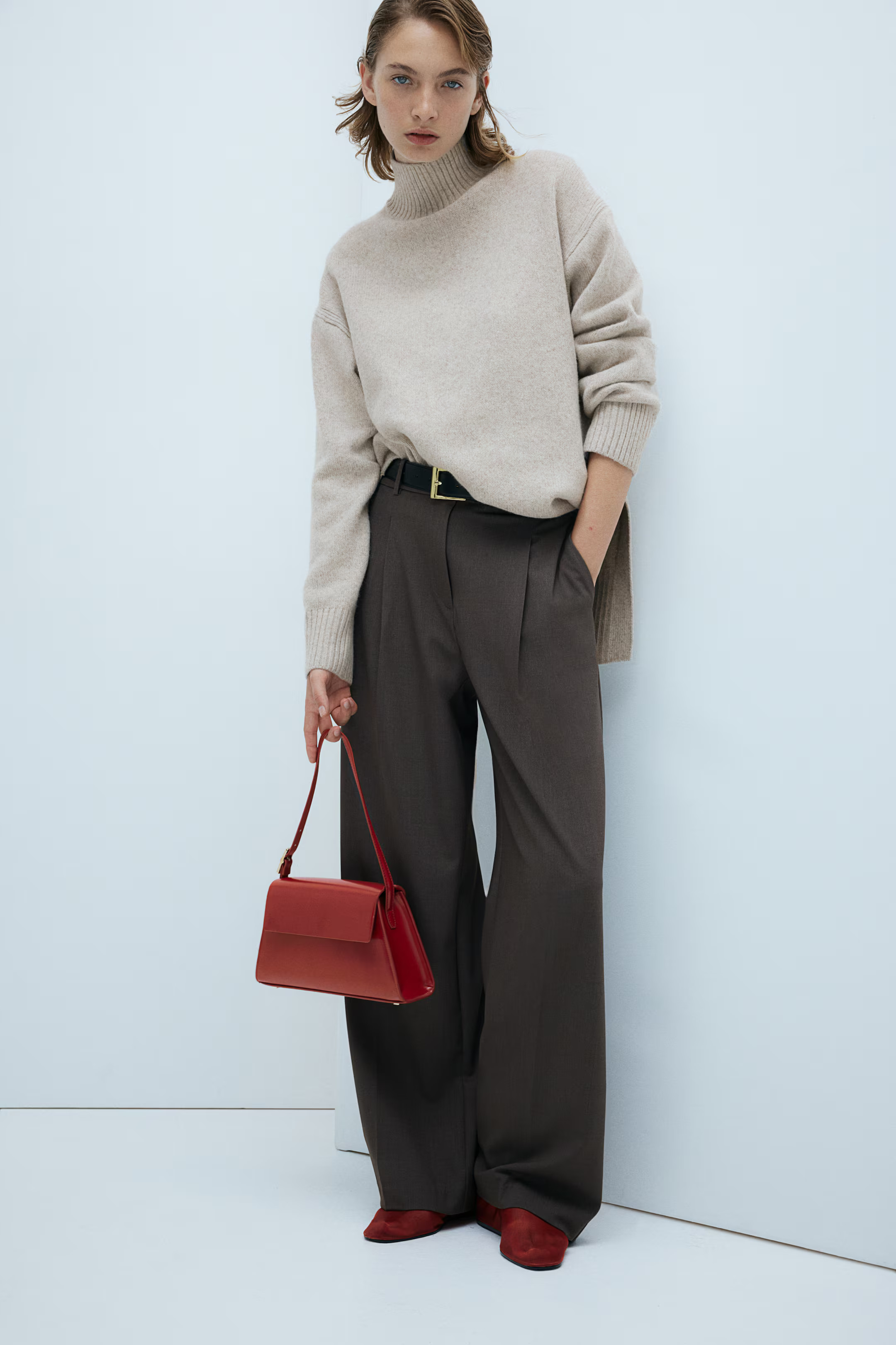 Oversized polo-neck jumper - Dark khaki green - Ladies | H&M GB | H&M (UK, MY, IN, SG, PH, TW, HK)