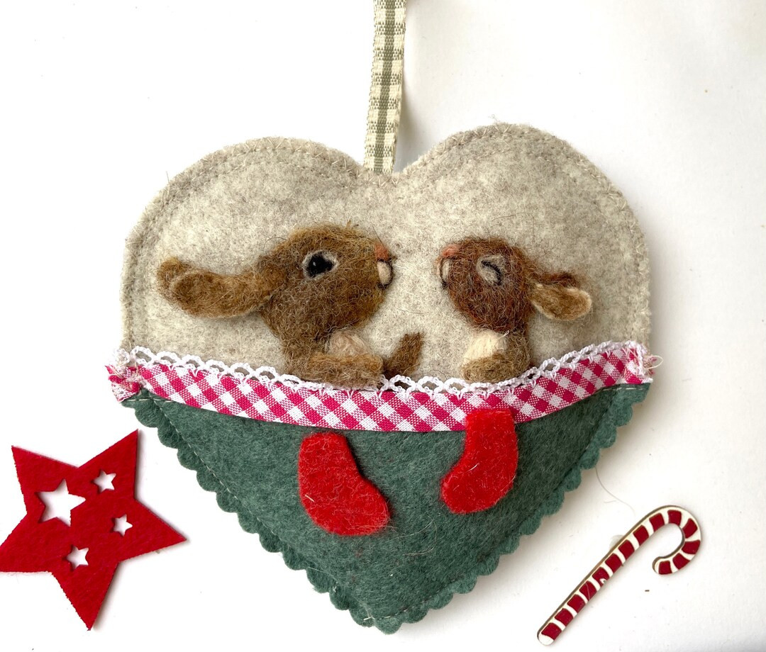 Night Before Christmas Needle Felted Rabbits With Their Stockings, Felted Heart felted Heart Gift... | Etsy (US)