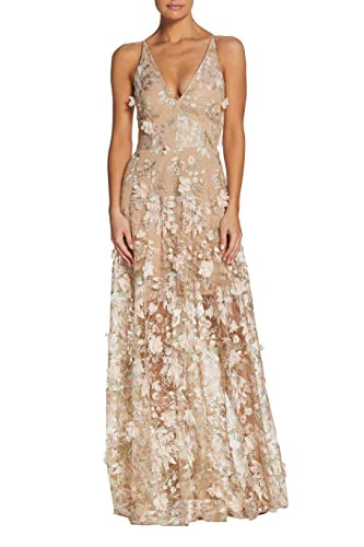 Dress the Population Womens Embellished Plunging Gown Sleeveless Floral Long Dress, Sidney Pink Floral, Large US | Amazon (US)